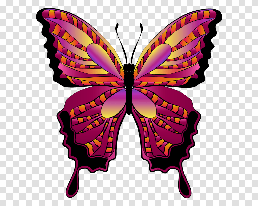Flying Butterfly Clipart Free Clipart Butterfly, Ornament, Pattern, Purple Transparent Png