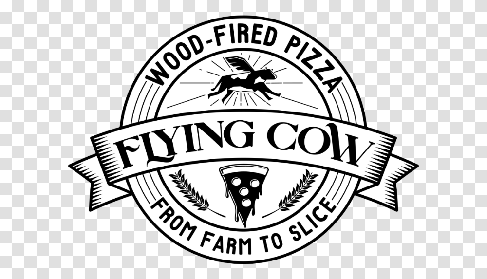 Flying Cow Wood Fire Pizza Badge Logo Vector Artwork Flying Cow Logo, Emblem, Animal Transparent Png