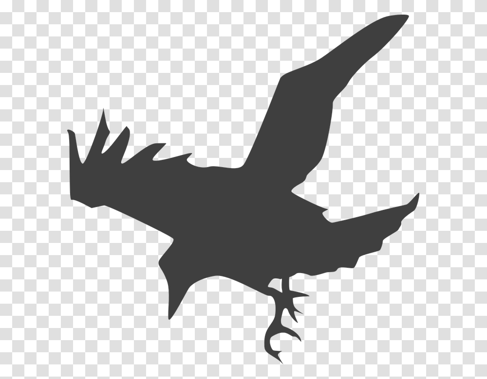 Flying Crow Black And White Flying Crow Black, Silhouette, Reptile, Animal, Dragon Transparent Png