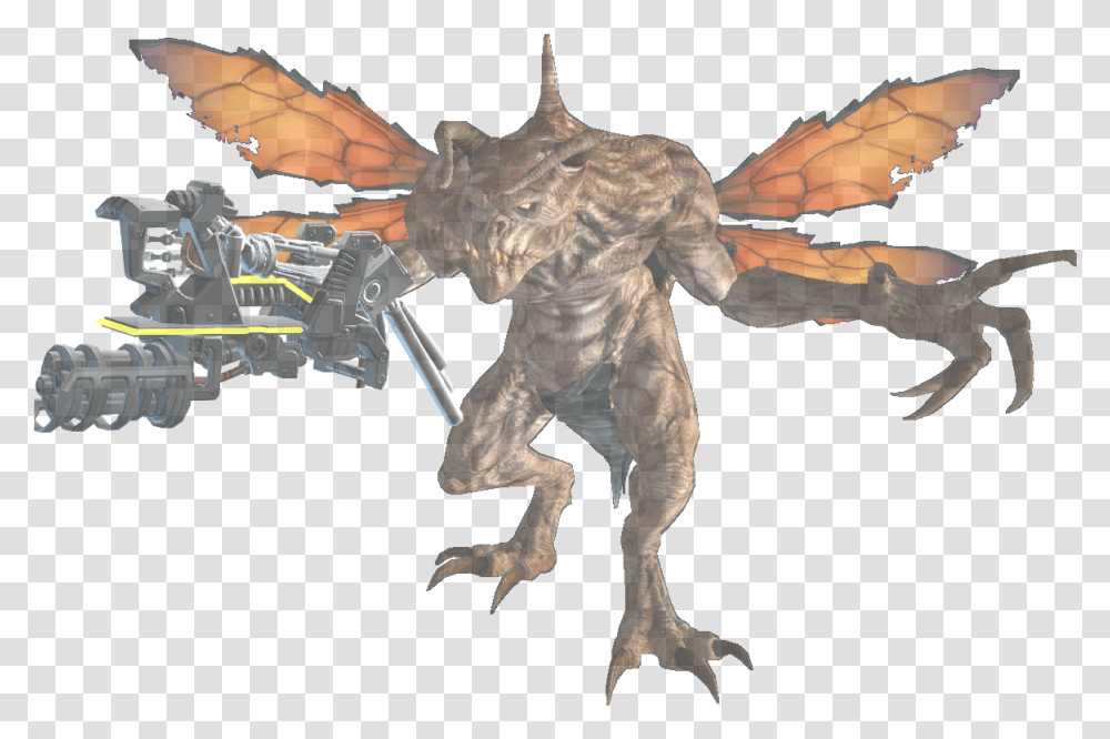 Flying Invisible Deathclaw With A Gun Deathclaw, Alien, Dinosaur, Reptile, Animal Transparent Png