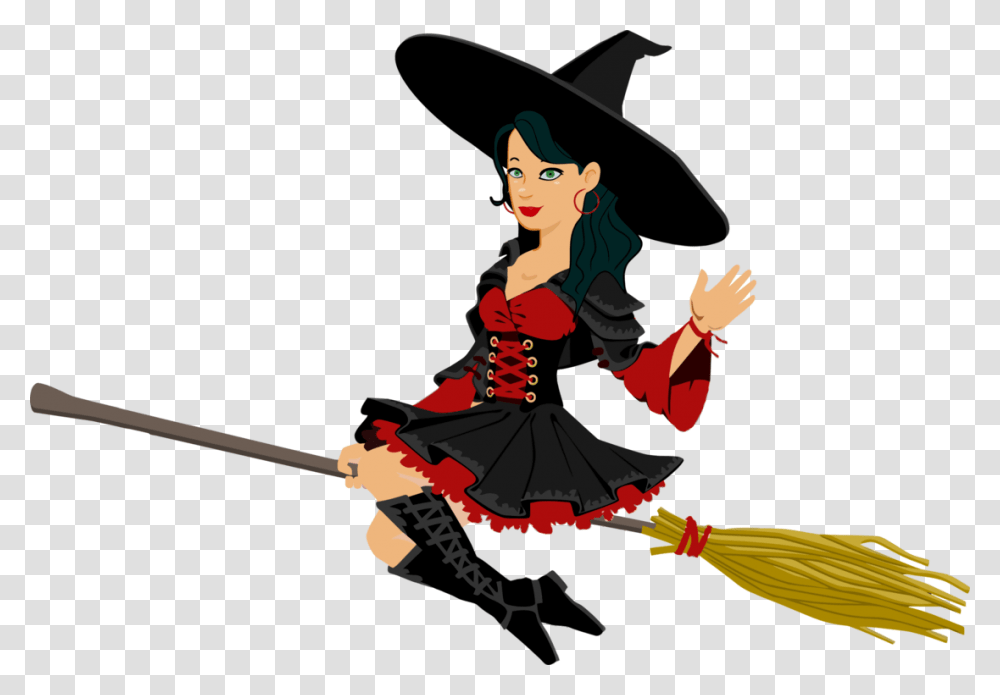 Flying Witch On Broom, Person, Human, Performer, Duel Transparent Png