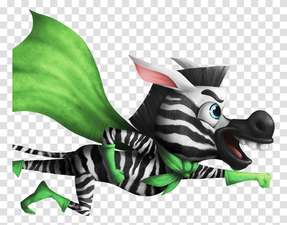 Flying Zebra Hero With A Green Cape Gloves And Boots Illustration, Mammal, Animal, Person, Bird Transparent Png