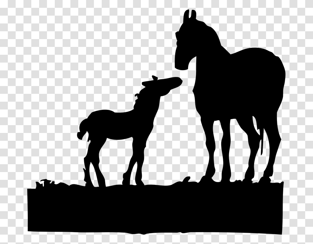 Foal Horses Silhouette Animals Mare Standing Mare And Foal Silhouette, Gray, World Of Warcraft Transparent Png