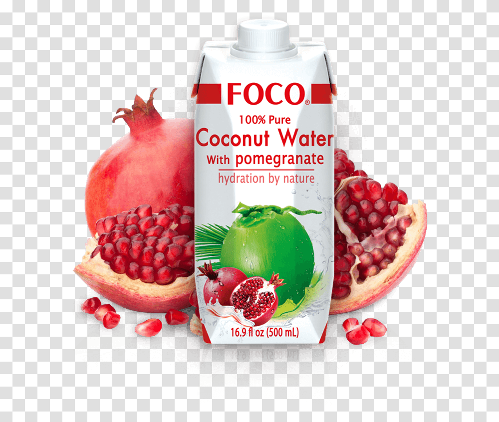 Foco Focobevcom Foco Coconut Water Pomegranate, Plant, Produce, Food, Fruit Transparent Png