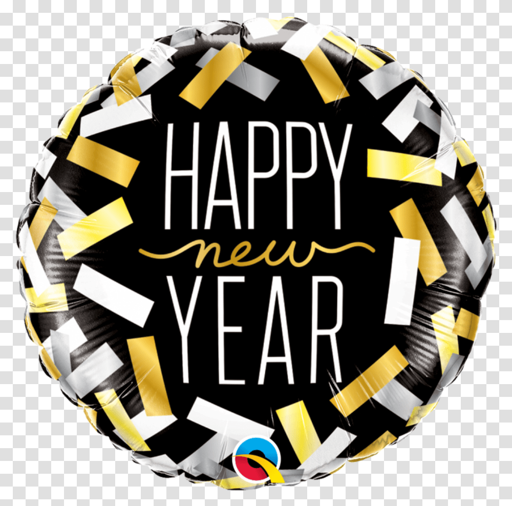 Foil Round New Year Confetti Strips Balloon Qualatex Balloon Happy New Year, Text, Graphics, Art, Soccer Ball Transparent Png