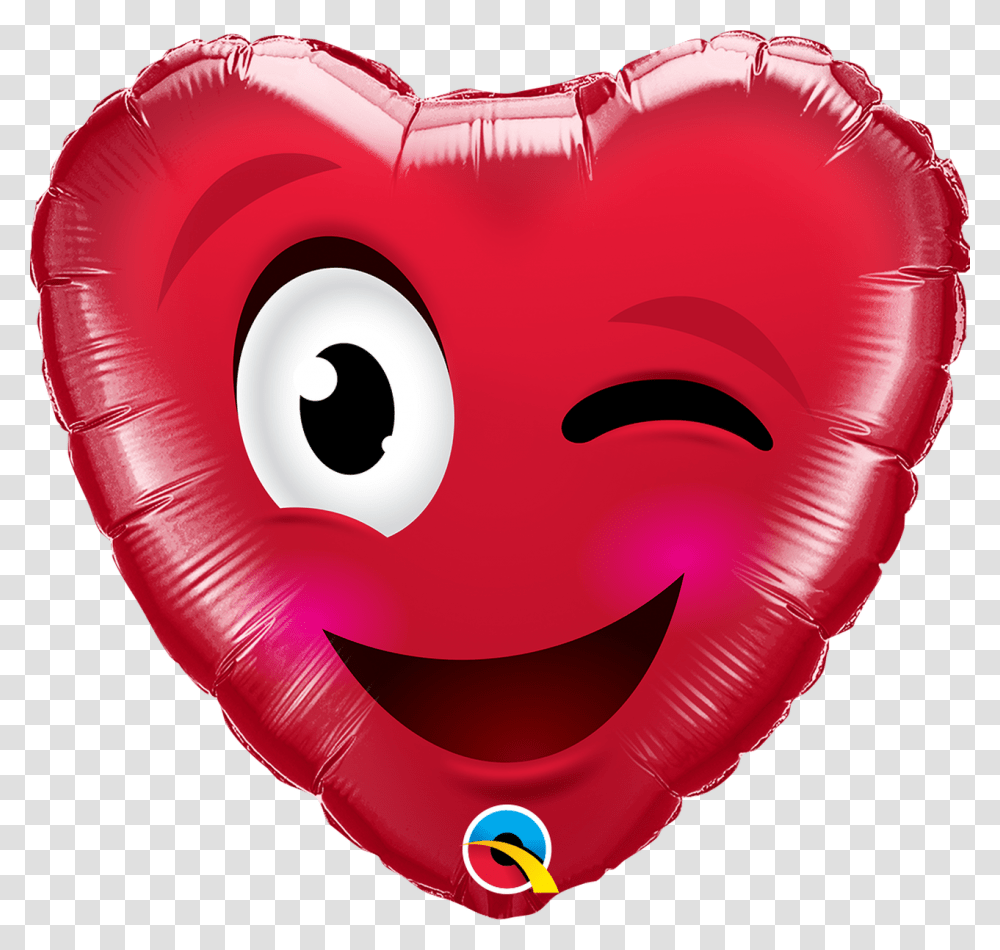 Foil Valentine's Day Winking Red Heart Balloon, Inflatable Transparent Png