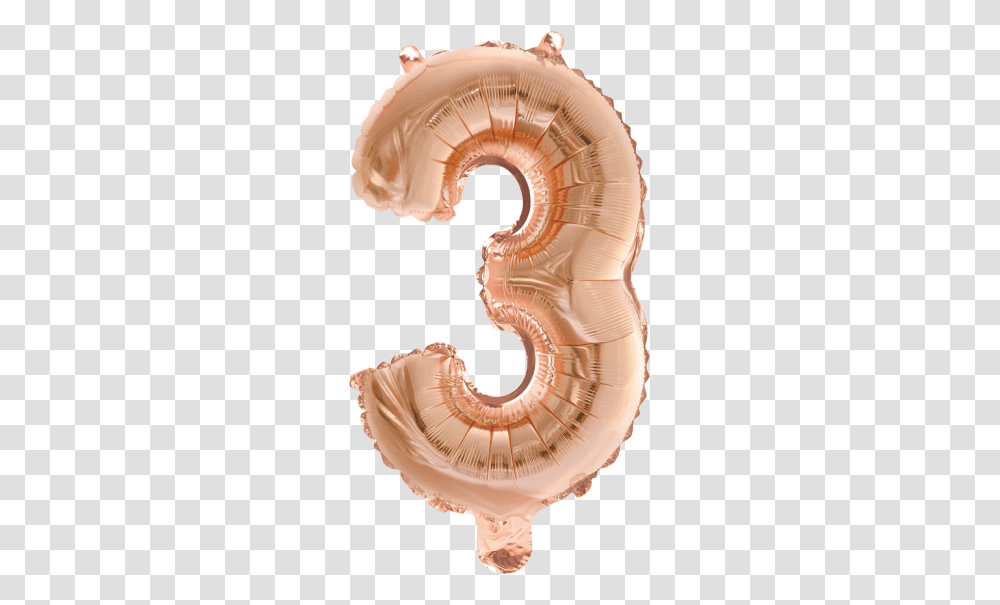 Foilballoon No 3 16 Rose Gold 16'' Numbers Foil Balloon No 3 Rose Gold, Fungus, Agate, Gemstone, Ornament Transparent Png