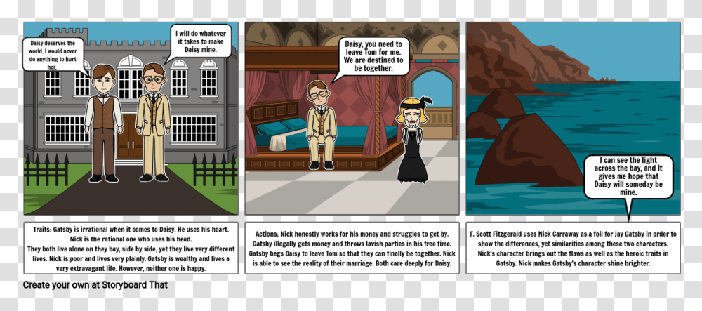 Foils In The Great Gatsby Storyboard By 6757e24d Sharing, Comics, Book, Person, Human Transparent Png