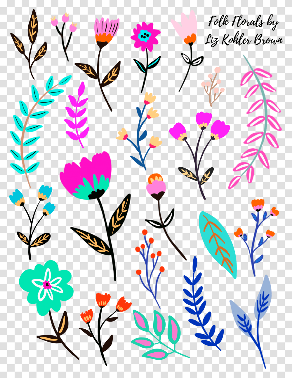 Folk Florals Stickers Free Digital Stickers, Floral Design, Pattern Transparent Png