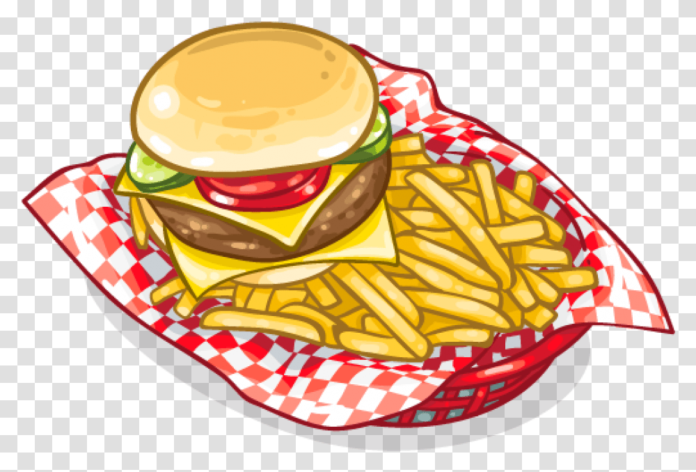 Food Clipart Hamburger Fast Food French Fries, Helmet, Apparel, Meal Transparent Png