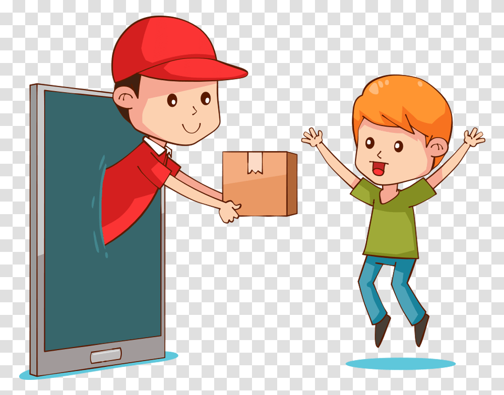 Food Delivery Boy, Package Delivery, Person, Carton, Box Transparent Png