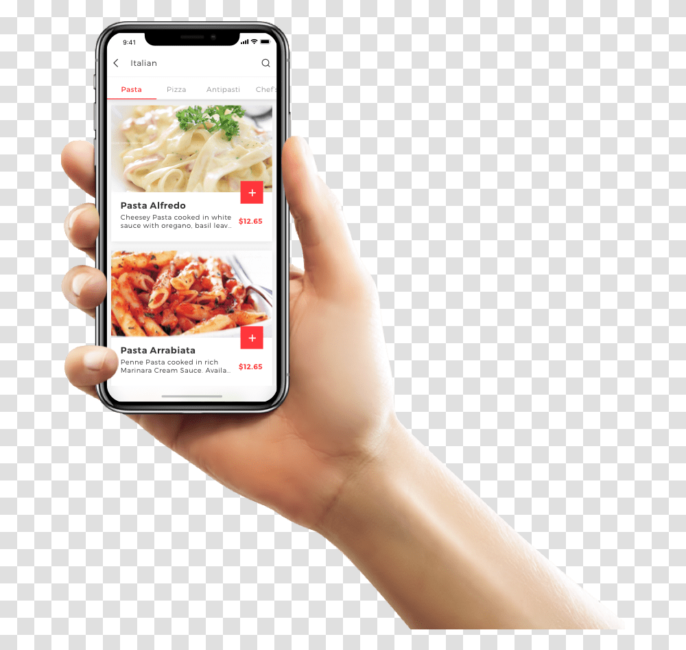 Food Delivery Business Iphone X In Hand White Background, Person, Mobile Phone, Electronics, Advertisement Transparent Png
