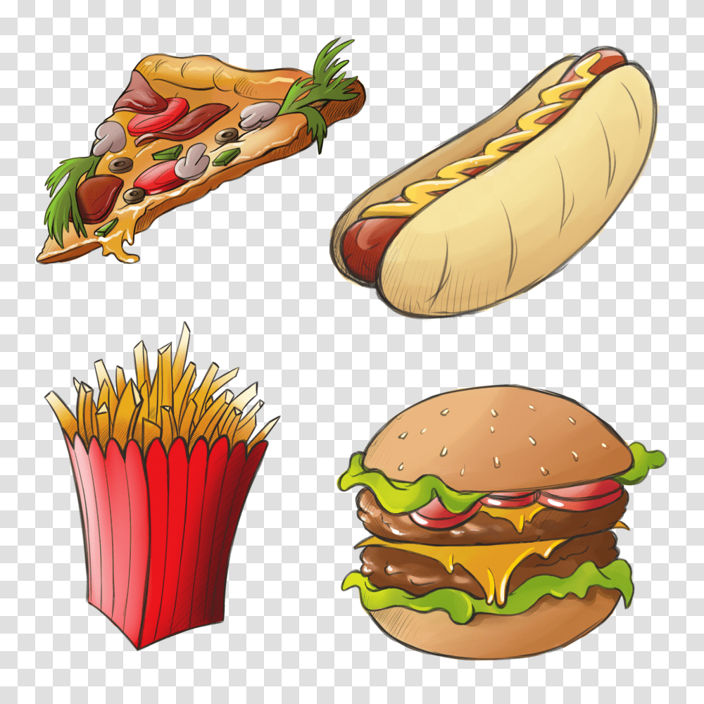 Food Junkfood Pizza Hotdog Frenchfries Hamburger Picnic Transparent Png