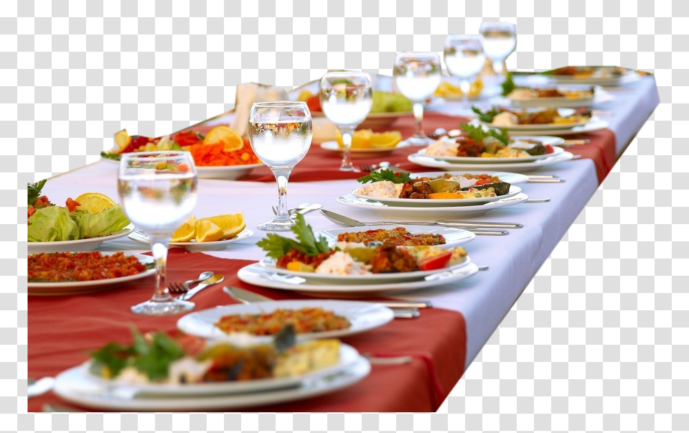 Food On Table Image Dinner Table With Food, Meal, Dish, Cafeteria, Restaurant Transparent Png