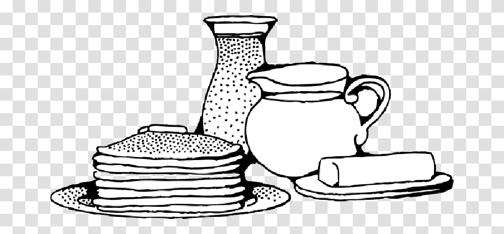 Food Outline Drawing Cartoon Free Pancake Breakfast Clipart Black And White, Pottery, Jug, Meal, Dish Transparent Png