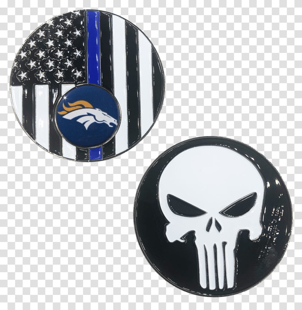 Football Punisher Challenge Coin Denver Broncos Hobbydb Punisher Logo, Symbol, Trademark Transparent Png