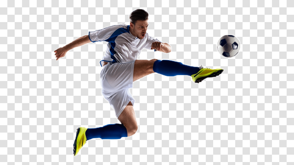 Footballer Sports Kit, Kicking, Person, Human, Soccer Ball Transparent Png