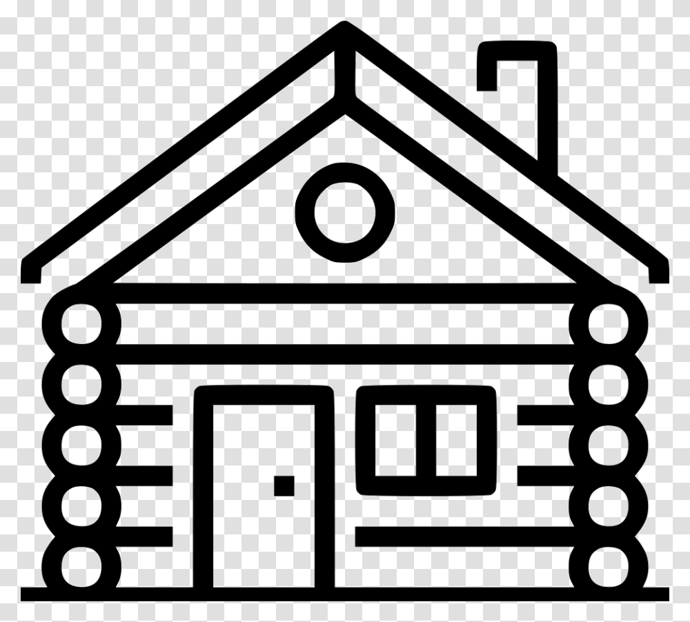 Forest Hut Black And White Log Cabins Outline, Housing, Building, House, Utility Pole Transparent Png