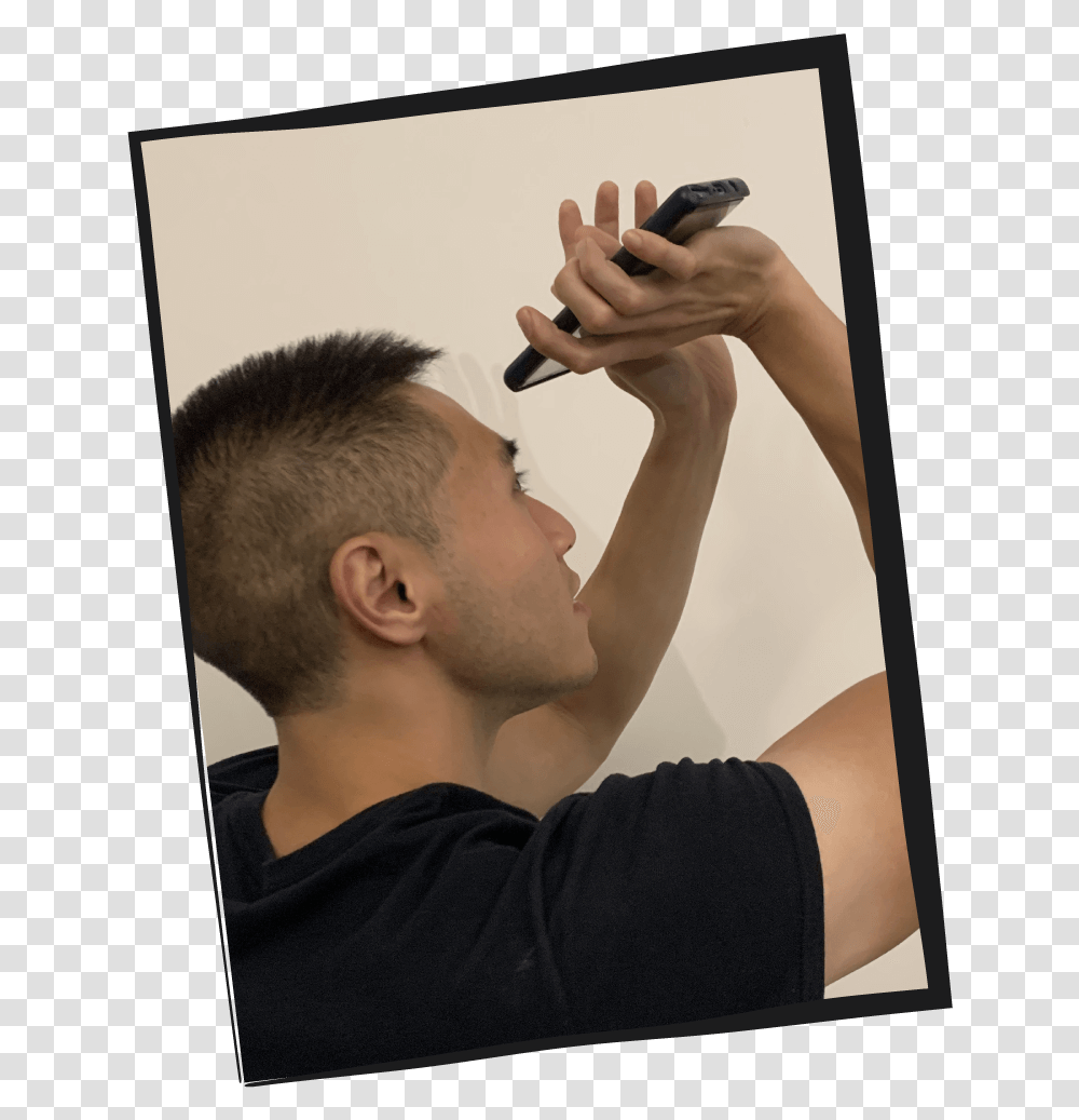 Form Its In The Wrist And Elbow Shoot With Perfect Buzz Cut, Person, Finger, Electronics, Phone Transparent Png