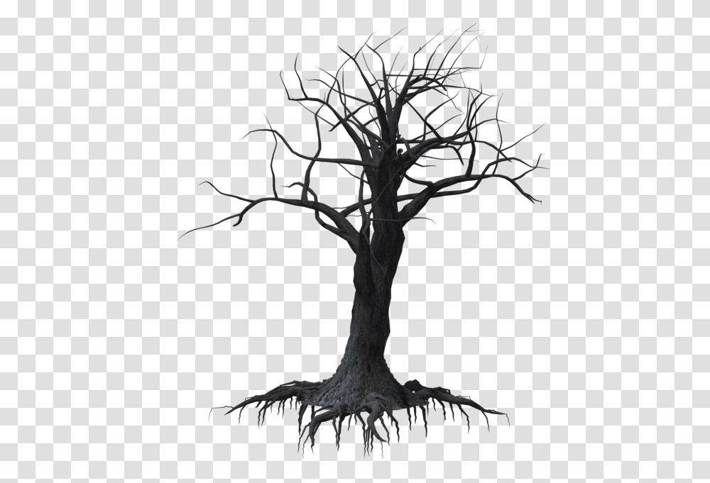 Forrest Drawing Dead Tree Forest Creepy Tree Background, Plant, Root, Silhouette, Painting Transparent Png