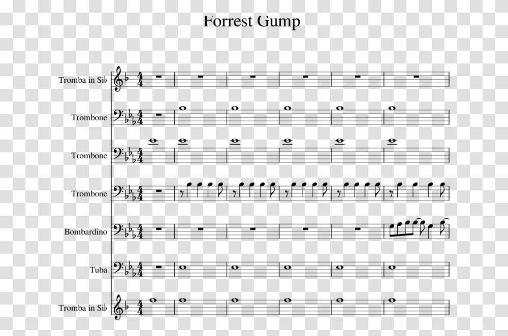 Forrest Gump Sheet Music For Trumpet Trombone Tuba Trombone Jaws Sheet Music, Gray Transparent Png