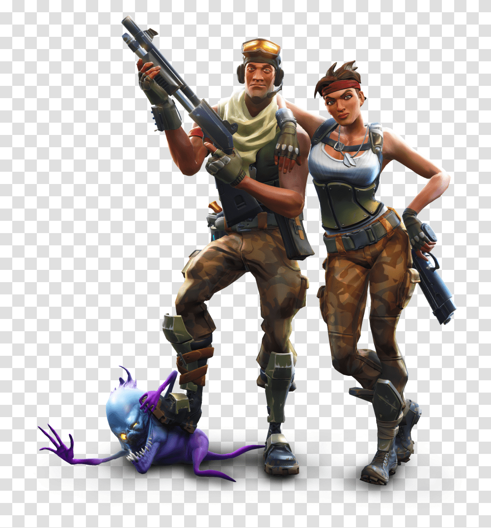 Fortnite Background Free Logo, Person, Costume, Gun, Leisure Activities Transparent Png