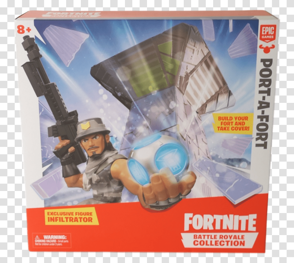 Fortnite Toys Port A Fort, Helmet, Person, Poster, Advertisement Transparent Png