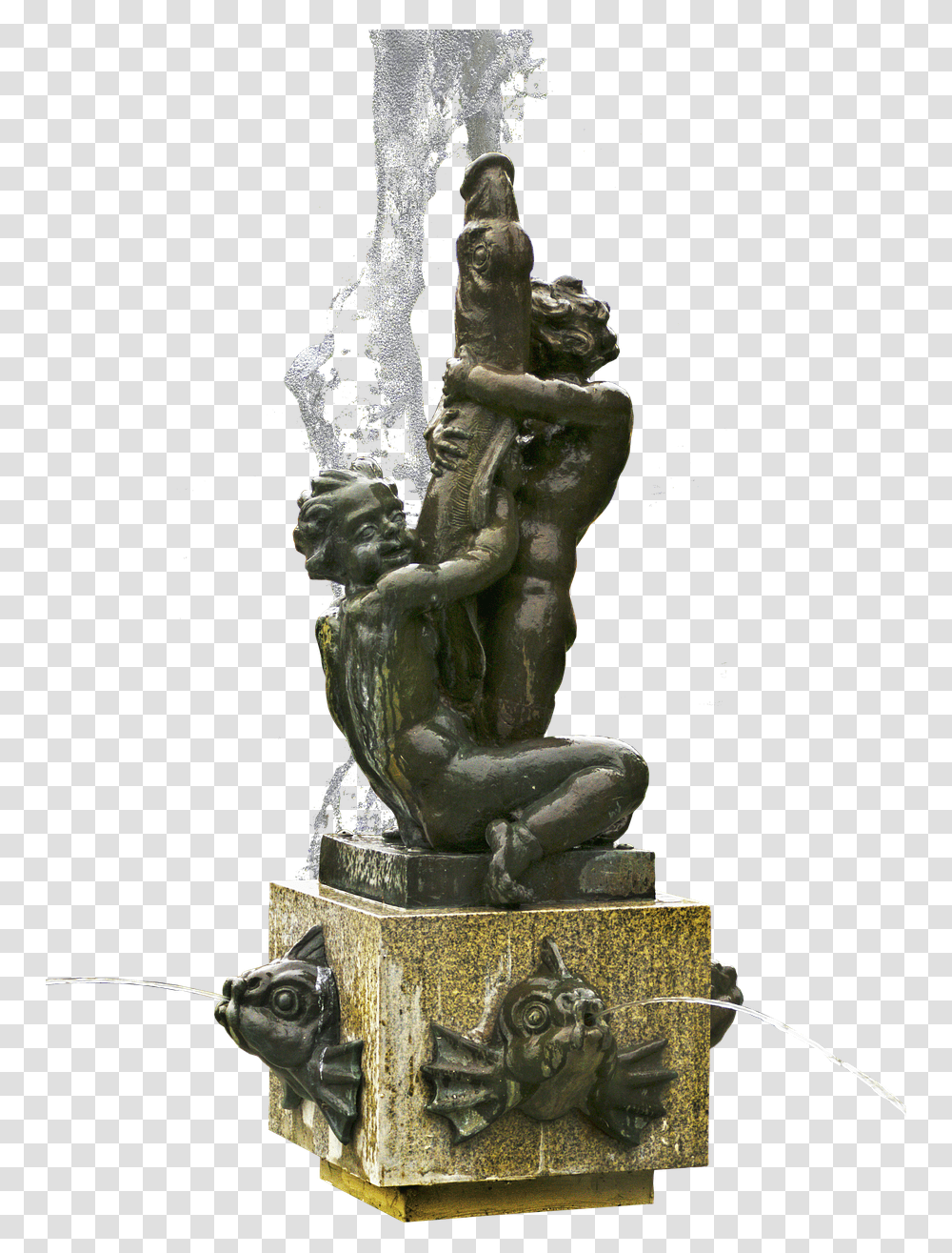 Fountain Figures Fountain Bronze Figures Free Picture Statue Water Fountains, Sculpture, Figurine Transparent Png