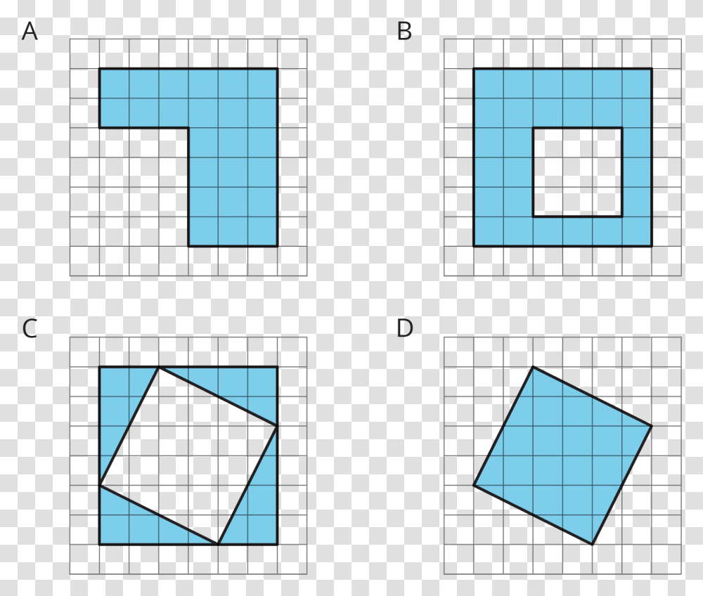 Four Figures Each On A White Square Grid Area Of A Square On A Grid, Number, Triangle Transparent Png