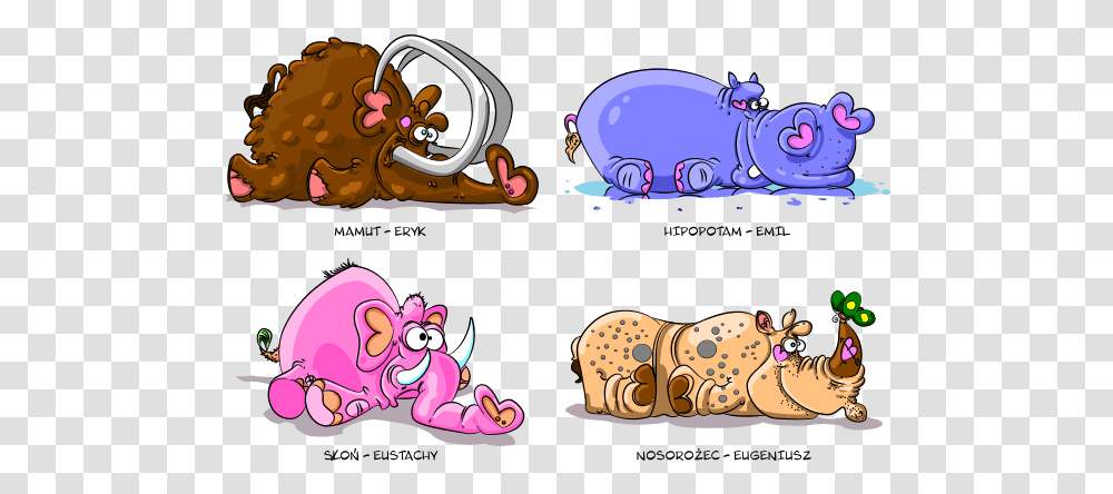 Four Funny Animals Vector Hippopotamus, Food, Bakery, Shop, Mammal Transparent Png