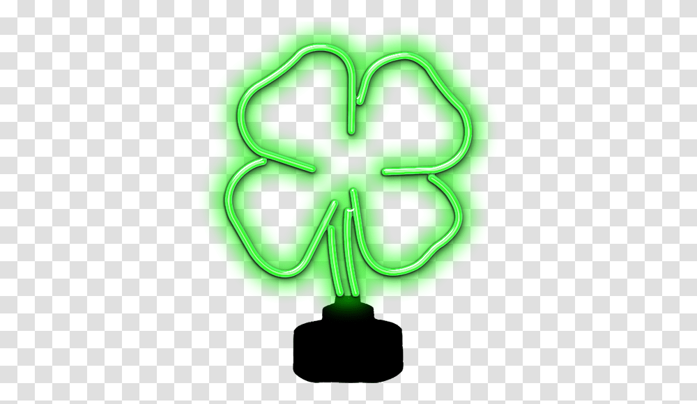 Four Leaf Clover Neon Sculpture Neon Four Leaf Clover, Green, Recycling Symbol, Plant, Food Transparent Png