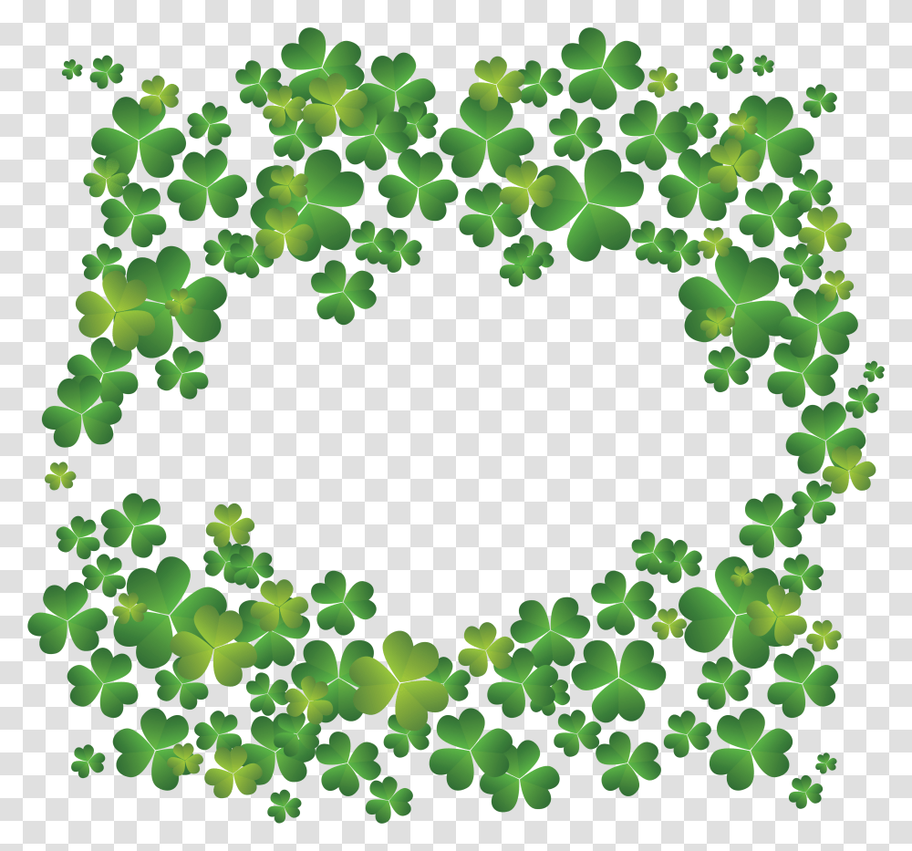 Four Leaf Shamrock Saint Patricks Border Four Leaf Clover Clip Art, Green, Pattern, Graphics, Plant Transparent Png