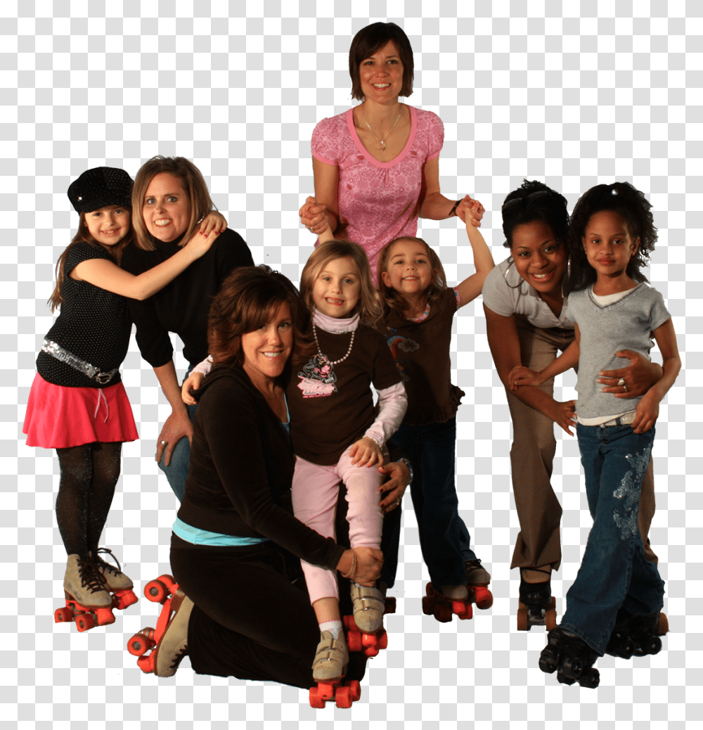 Four Moms 4 Daughters Family Roller Skating, Person, Dance Pose, Leisure Activities, People Transparent Png