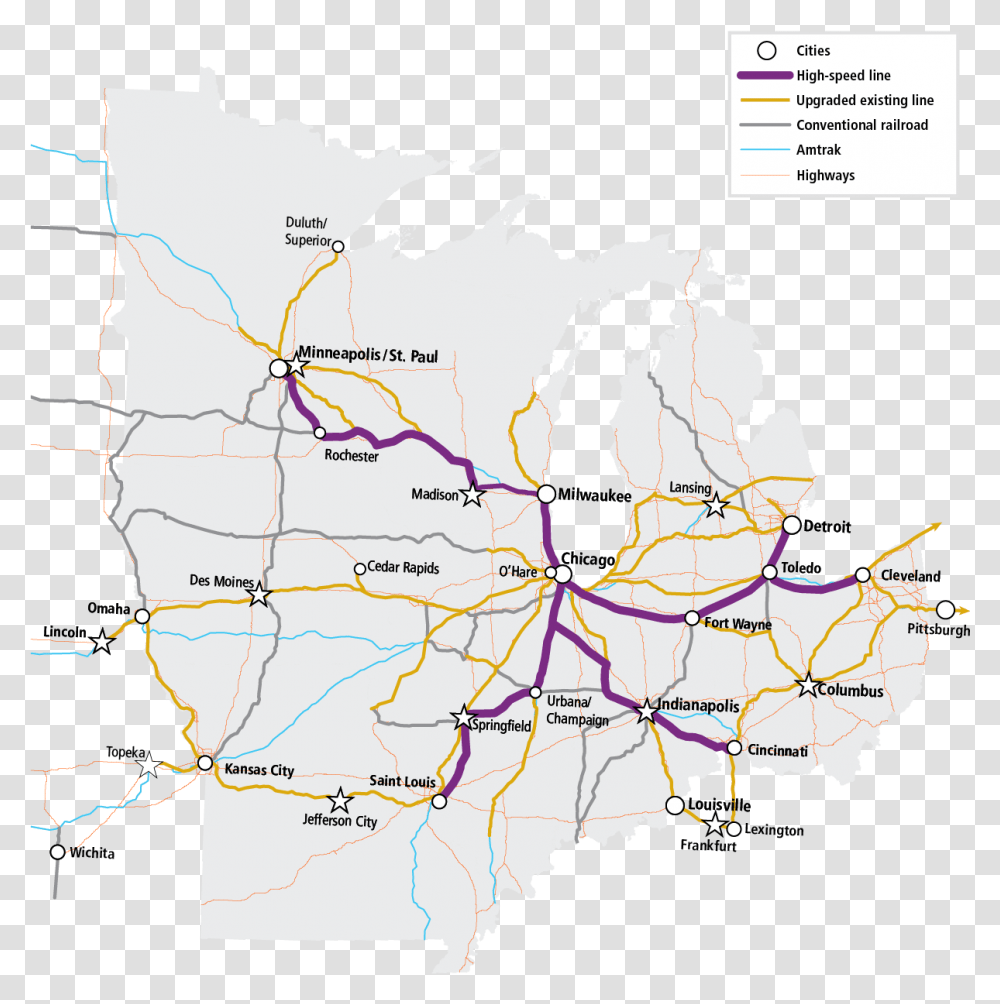 Four New High Speed Lines Radiating From Chicago Form Mora Minnesota, Plot, Map, Diagram, Atlas Transparent Png