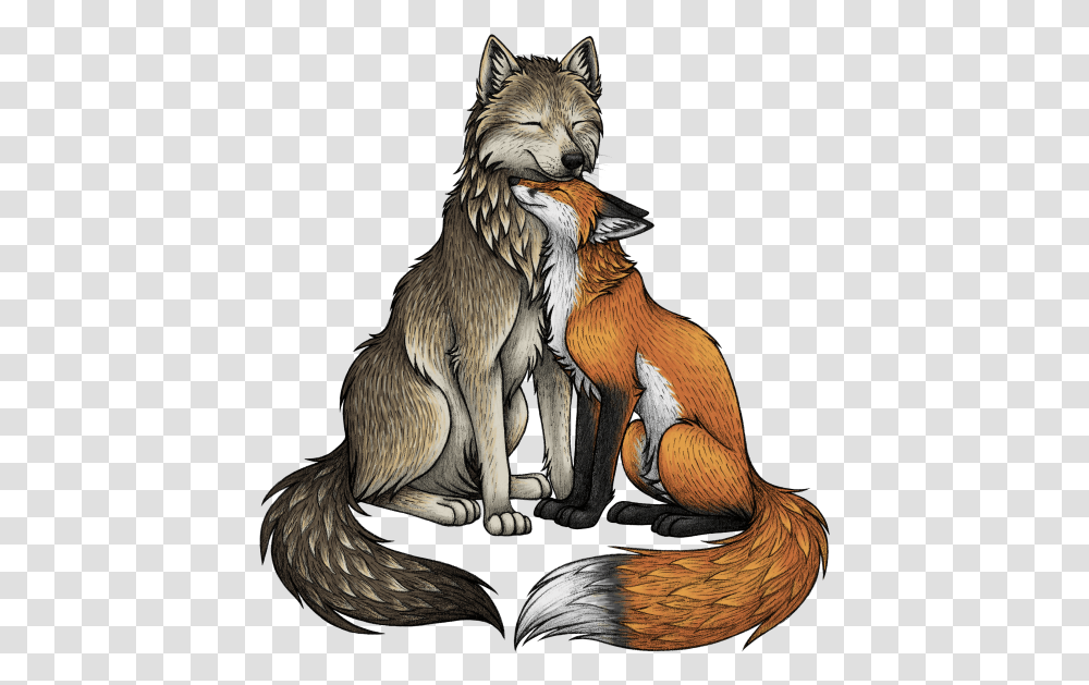 Fox And A Wolf, Mammal, Animal, Wildlife, Red Fox Transparent Png