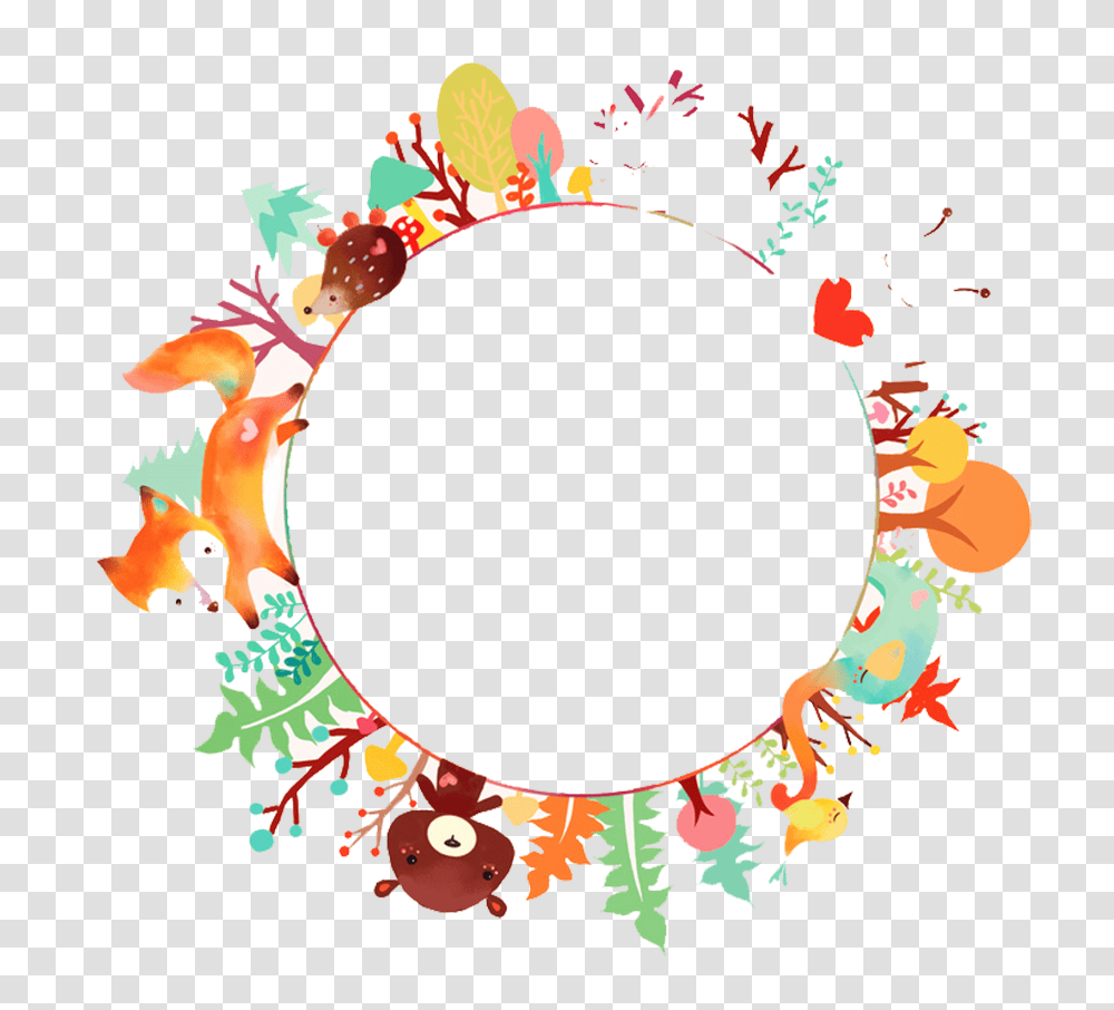 Fox Bear Forest Autumn Fall Leaves Flowers Wreath Frame, Floral Design, Pattern Transparent Png