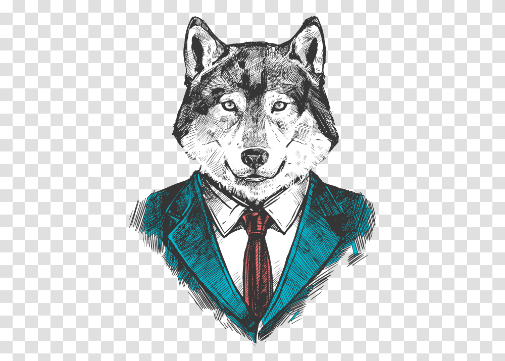 Fox Hand Drawn Sketch With A Suit Business Wolf, Tie, Accessories, Accessory, Mammal Transparent Png
