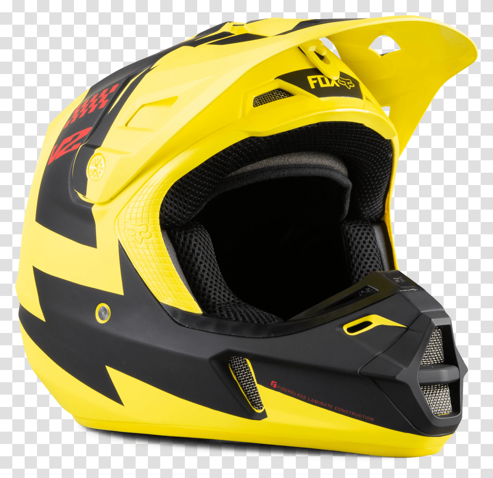 Fox V2 Mastar Mx Helmet Yellow 18 Motorcycle Helmet, Clothing, Apparel, Crash Helmet Transparent Png