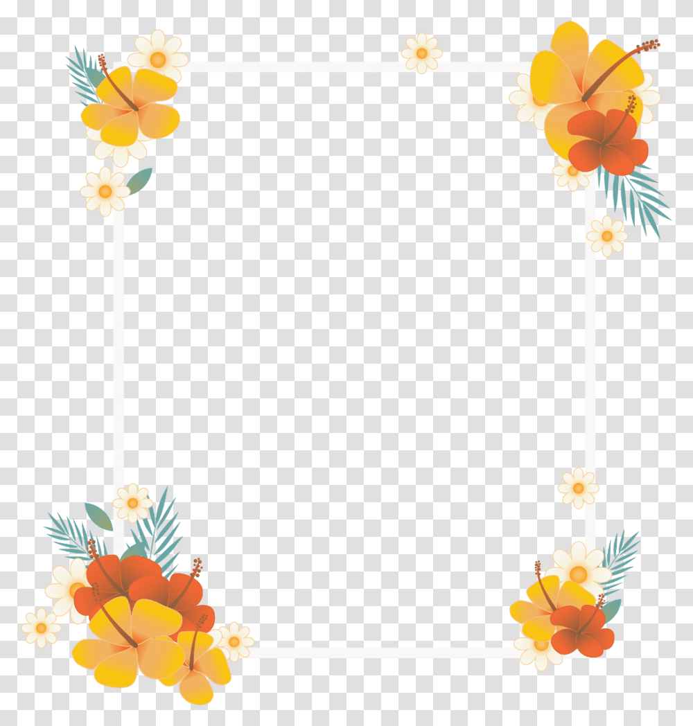 Frame Border Flowers Tropical Ftestickers Clipart Portable Network Graphics, Floral Design, Pattern, Plant, Blossom Transparent Png