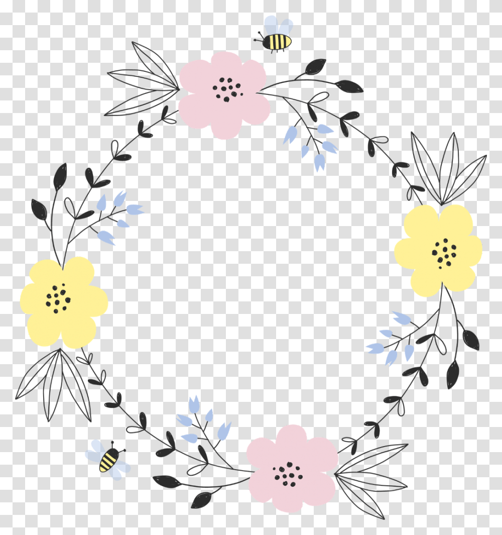 Frame Flower Flowers Bee Watercolor Ftestickers Bee And Flower Wreath, Floral Design Transparent Png