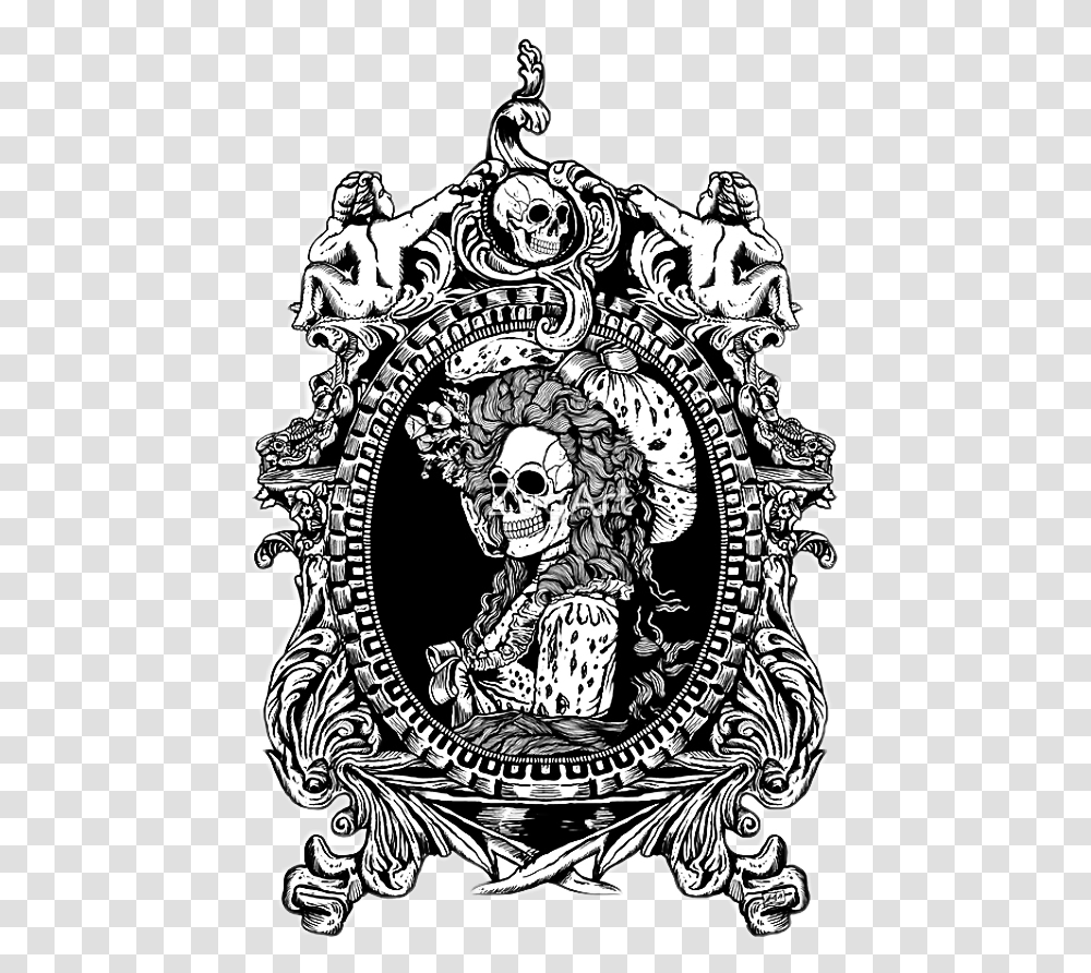 Frame Picture Gothic Skeleton Skull Dead Undead Gothic Skull, Doodle, Drawing, Statue Transparent Png