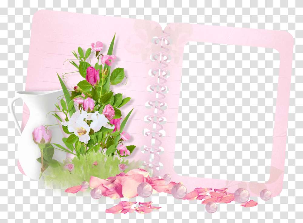 Frame Pink Book And Bouquet Moldura Flores, Text, Plant, Flower, Blossom Transparent Png
