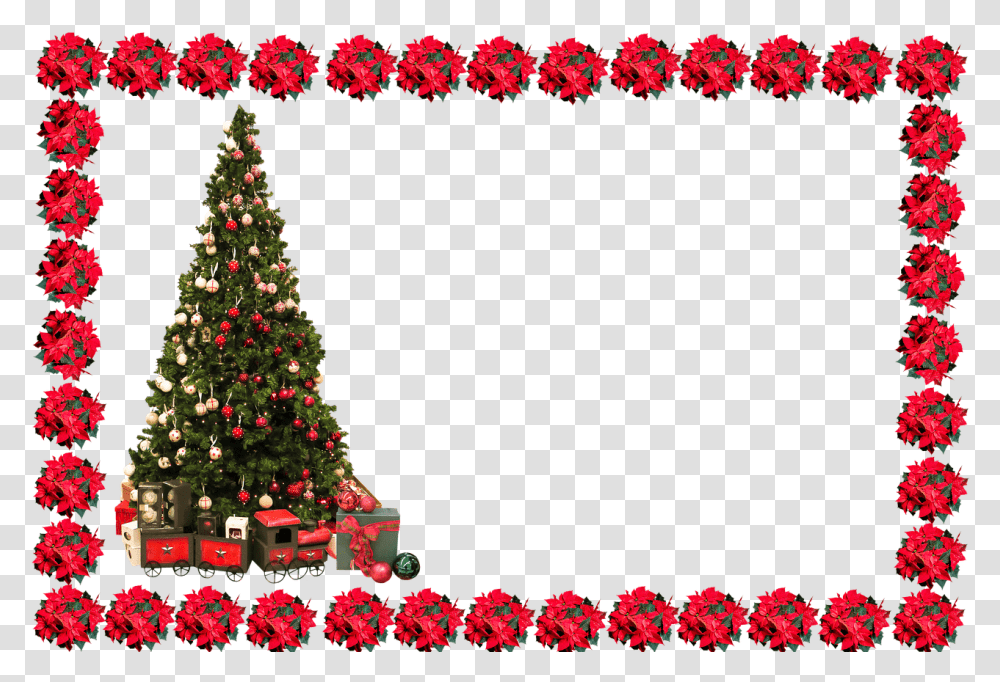 Frame With Tree Poinsettia Border Clip Art, Plant, Ornament, Christmas Tree Transparent Png