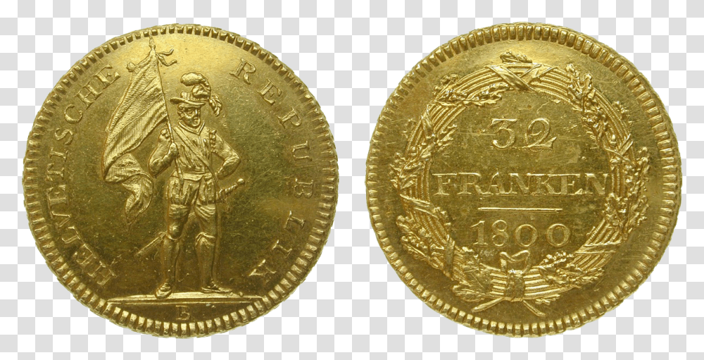 Franken 1800 Helvetische Republik 1796 Liberty Gold Coin, Person, Human, Money, Treasure Transparent Png