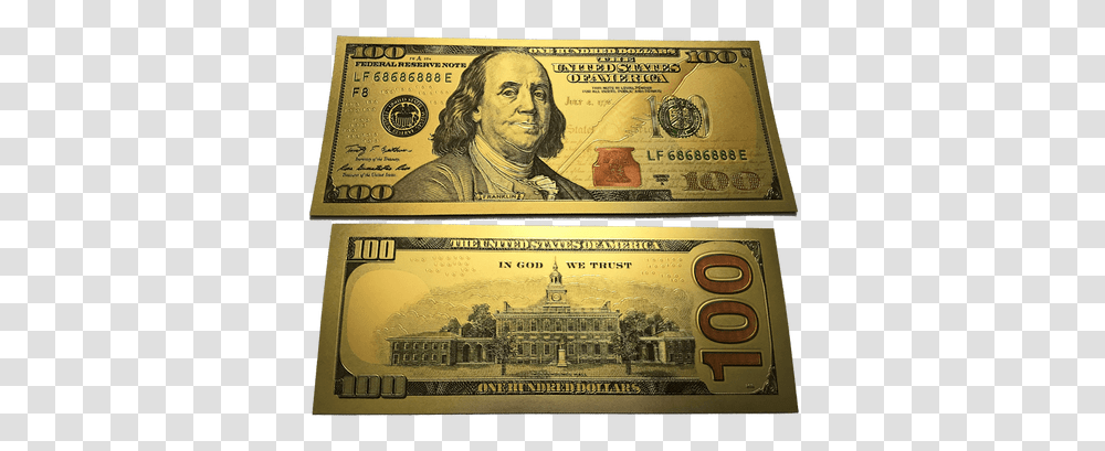 Franklin Colorized Gold Foil Polymer Replica Banknote Daphne Kenny, Money, Dollar, Person, Human Transparent Png