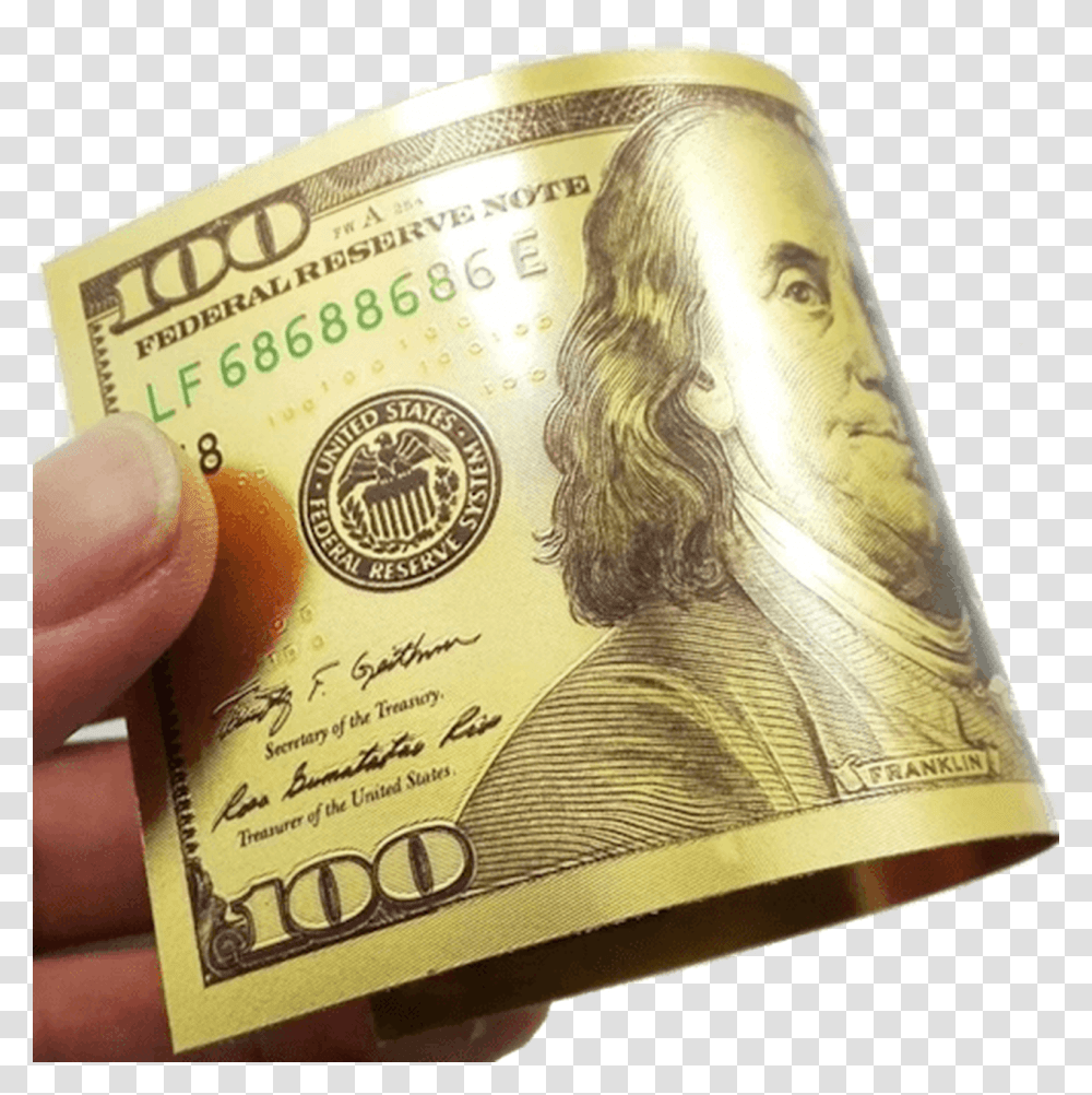 Franklin Colorized Gold Foil Polymer Replica Banknote, Person, Human, Money, Dollar Transparent Png