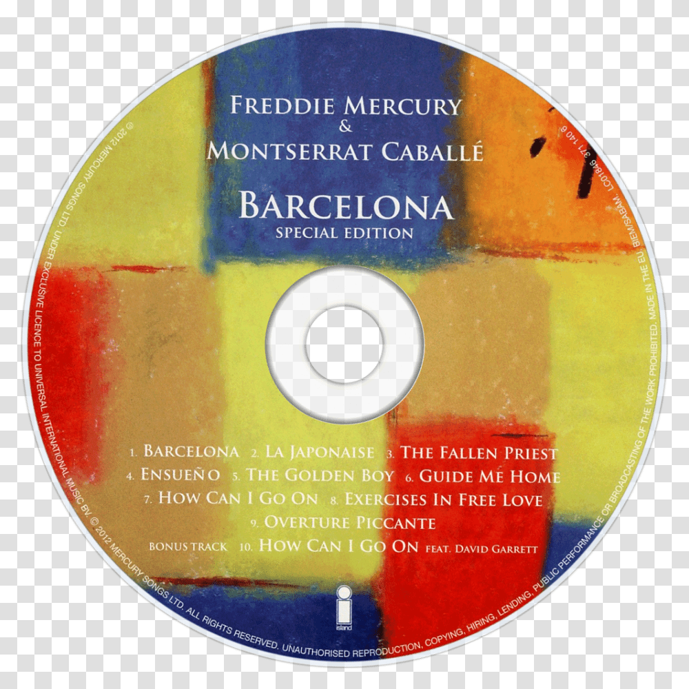 Freddie Mercury Barcelona Cd Disc Image Download Barcelona Freddie Mercury Cd, Disk, Dvd Transparent Png