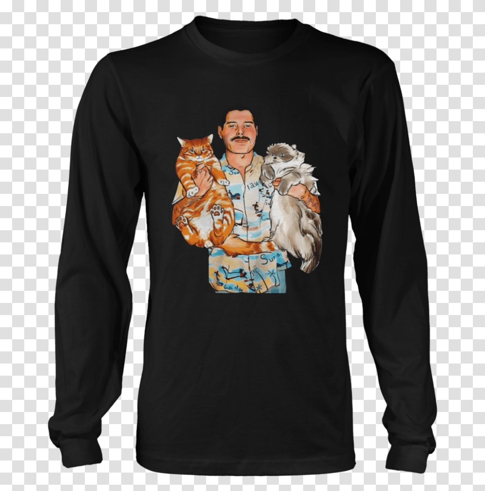 Freddie Mercury With His Cats Shirt Freddie Mercury Cat T Shirt, Sleeve, Apparel, Long Sleeve Transparent Png