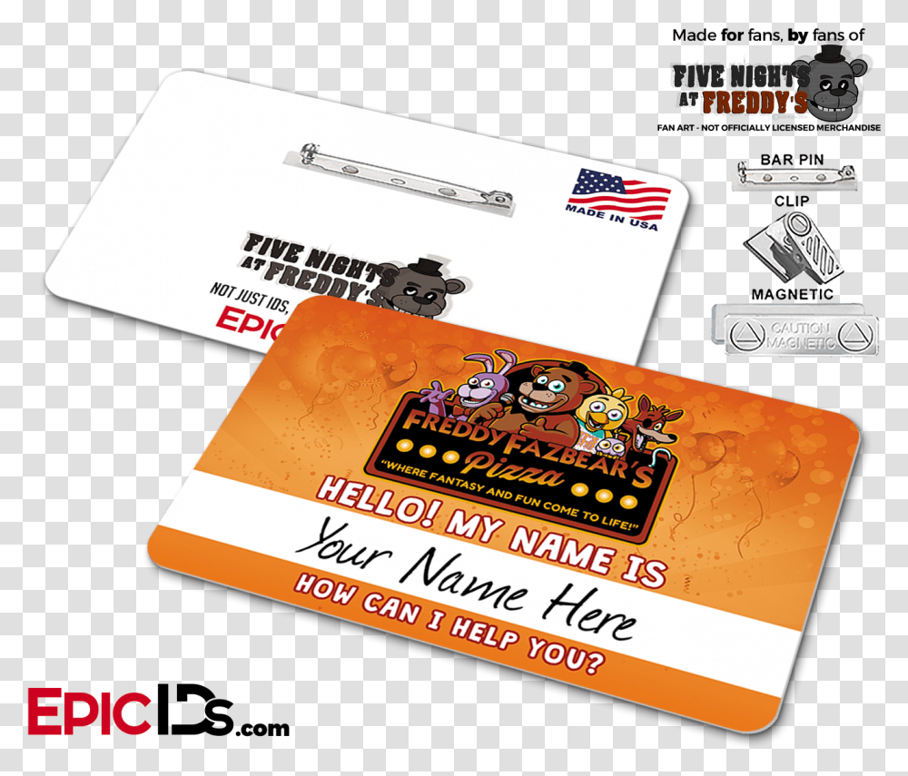 Freddy Fazbear's Pizza Fnaf Employee Name Badge, Paper, Business Card, Credit Card Transparent Png