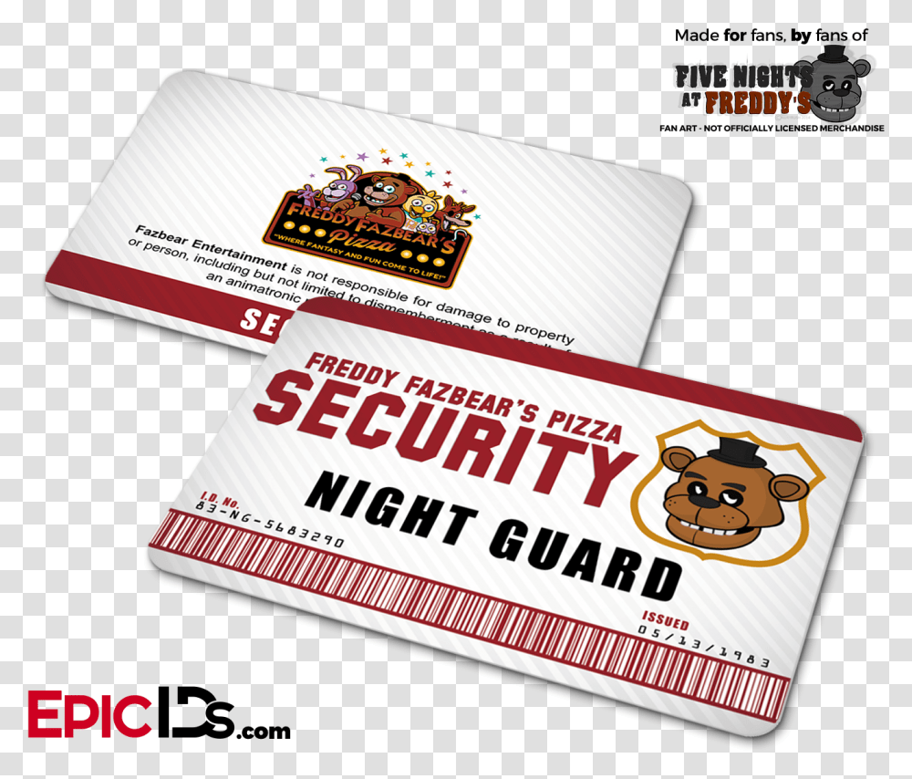 Freddy Fazbear's Pizza Security Guard Name, Paper, Business Card Transparent Png